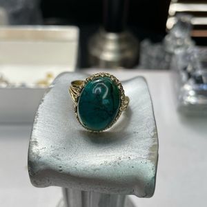 Green turquoise 14k yellow gold ring